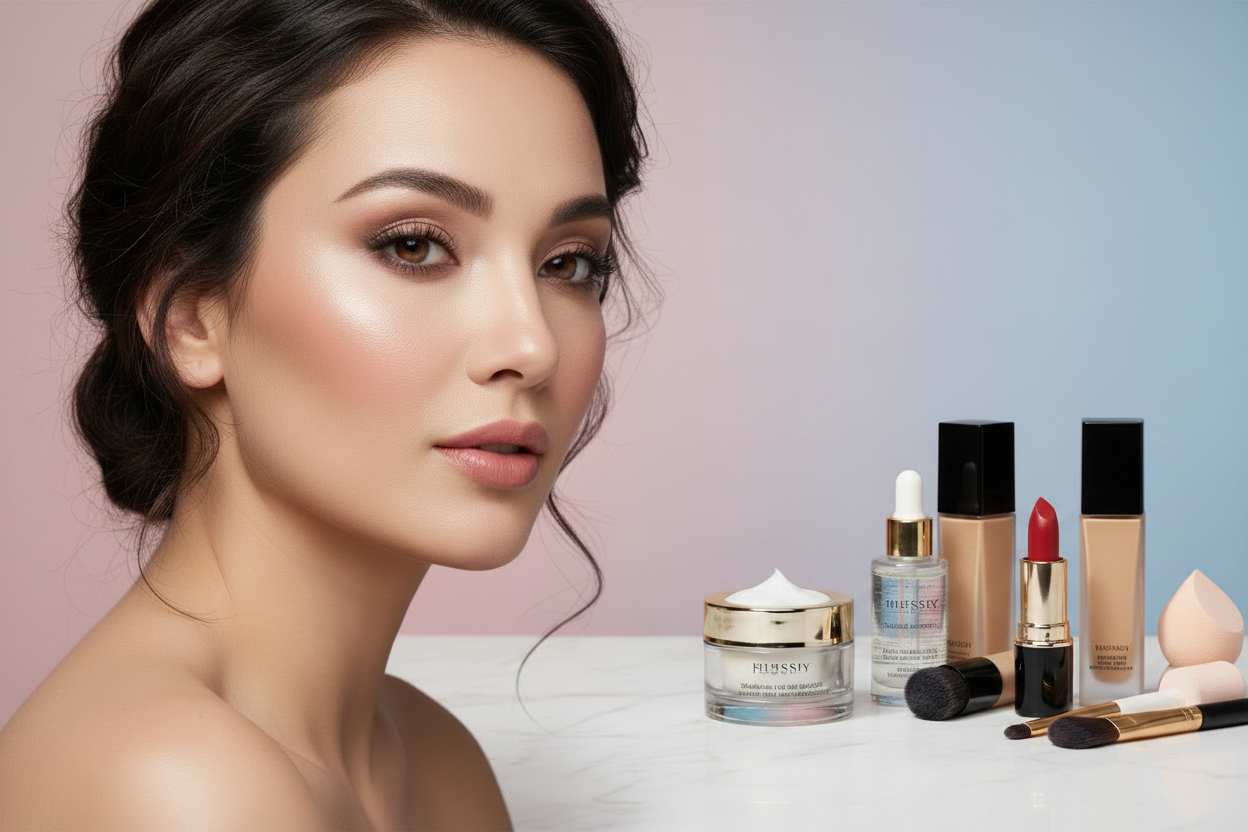 beauty face with face product