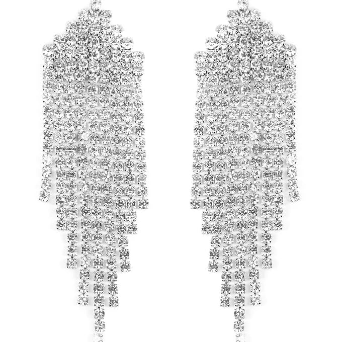 RHINESTONE MULTI-LINE FRINGE DROP POST EARRINGS