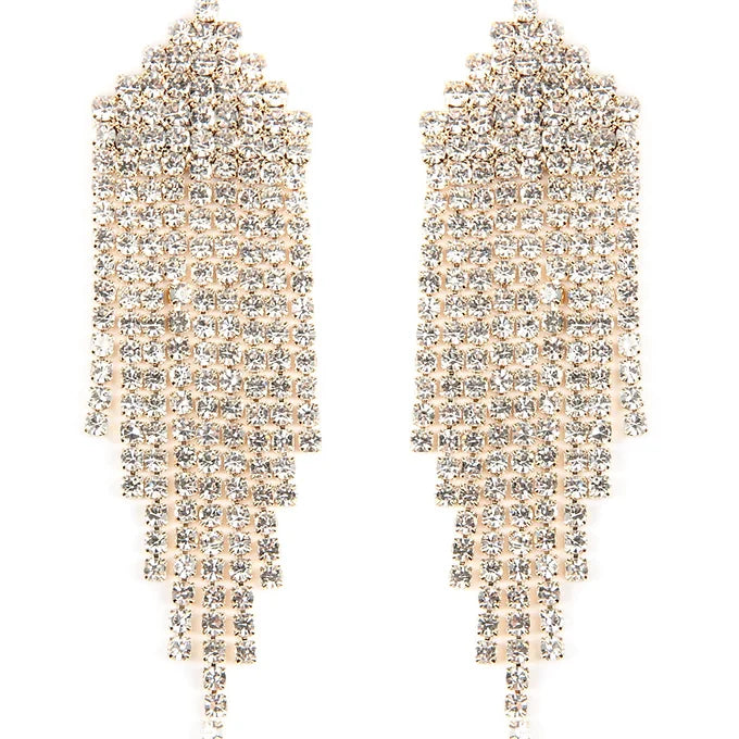 RHINESTONE MULTI-LINE FRINGE DROP POST EARRINGS