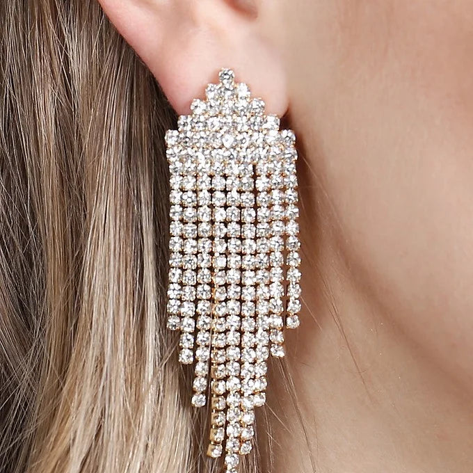 RHINESTONE MULTI-LINE FRINGE DROP POST EARRINGS