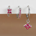 STAINLESS STEEL FLOWER DROP EARRING SET WITH CUBIC ZIRCONIA
