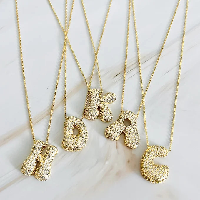 18K GOLD PLATED CRYSTAL BUBBLE INITIAL PENDANT NECKLACE