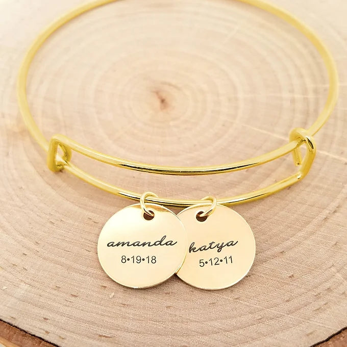 PERSONALIZED GOLD BANGLE - CUSTOM NAME & DATE BRACELET