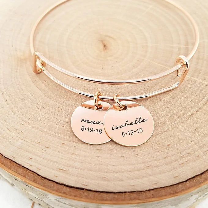 PERSONALIZED GOLD BANGLE - CUSTOM NAME & DATE BRACELET