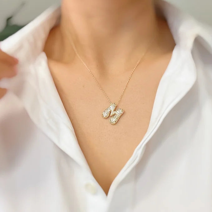 18K GOLD PLATED CRYSTAL BUBBLE INITIAL PENDANT NECKLACE