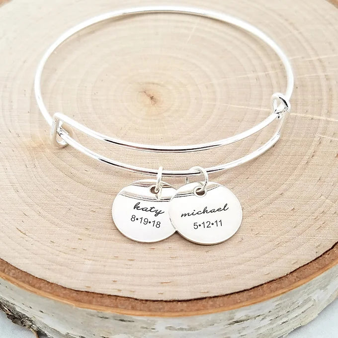 PERSONALIZED GOLD BANGLE - CUSTOM NAME & DATE BRACELET