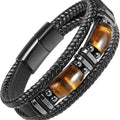 MEN'S NATURAL TIGER EYE BLACK LEATHER BRACELET