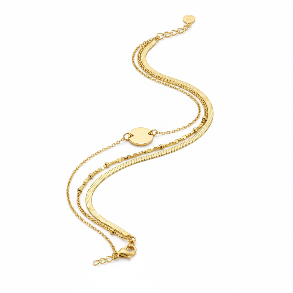Gold Layered Bracelet Set - Premium Faceless Model Aesthetic