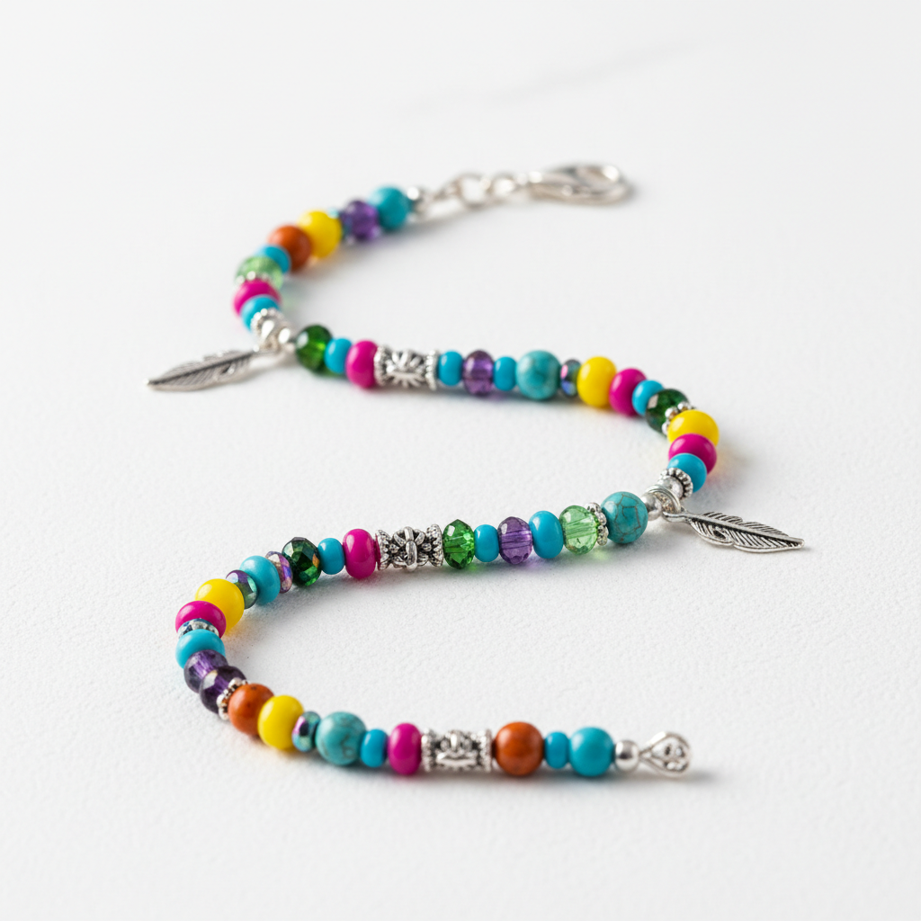 Colorful Boho Anklet - Premium Faceless Model Aesthetic