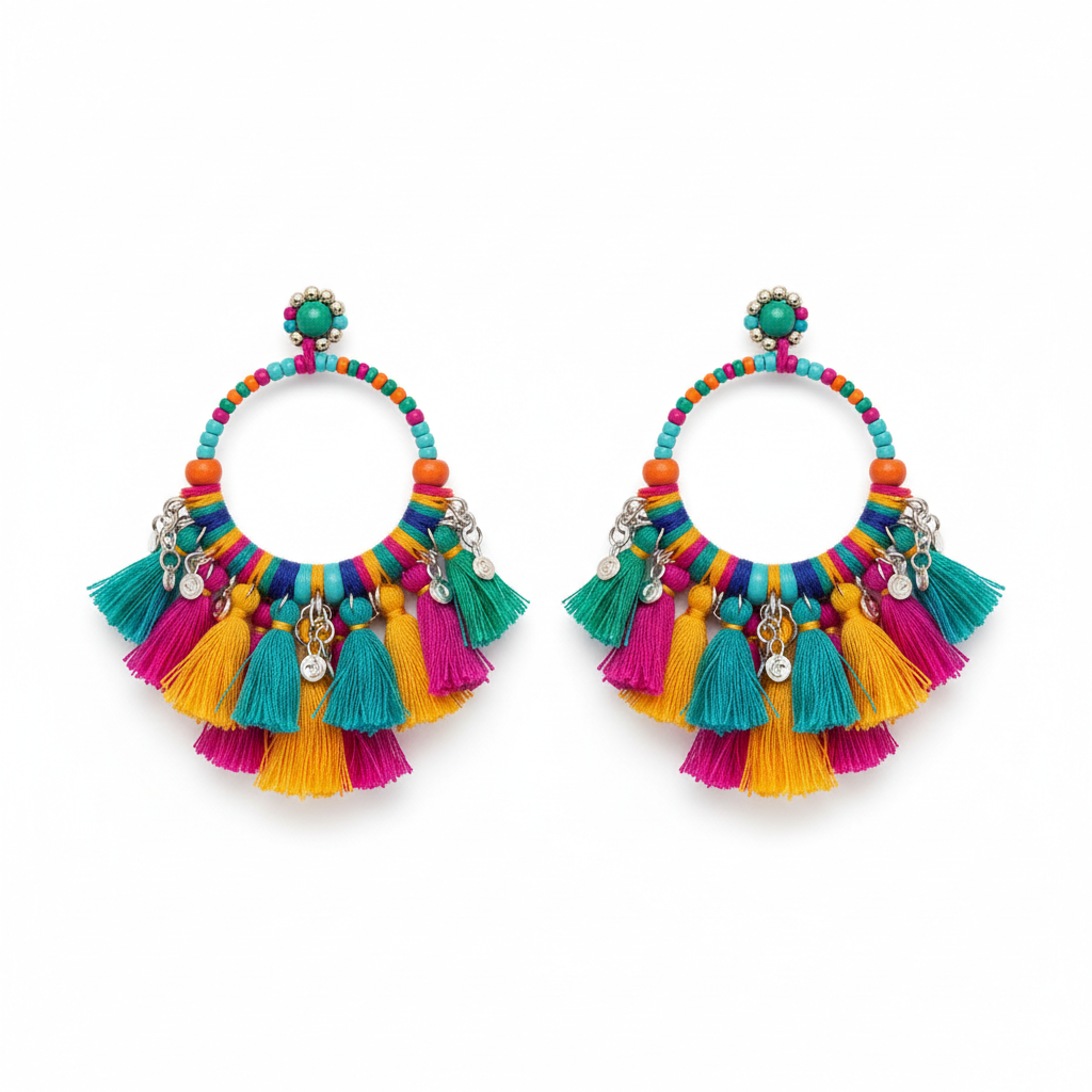 Colorful Boho Hoop Earrings - Premium Faceless Model Aesthetic